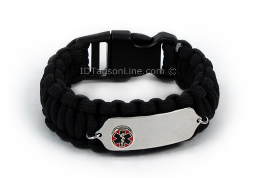 Black Paracord Medical ID Bracelet with Raised Medical Emblem. - Click Image to Close